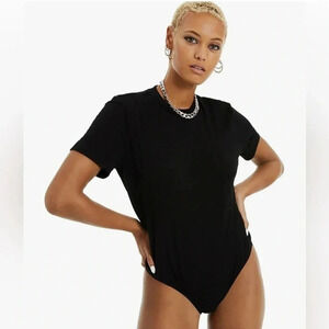 Danielle Bernstein Womens Cotton Cuff Sleeve plus size Bodysuit Black XXL